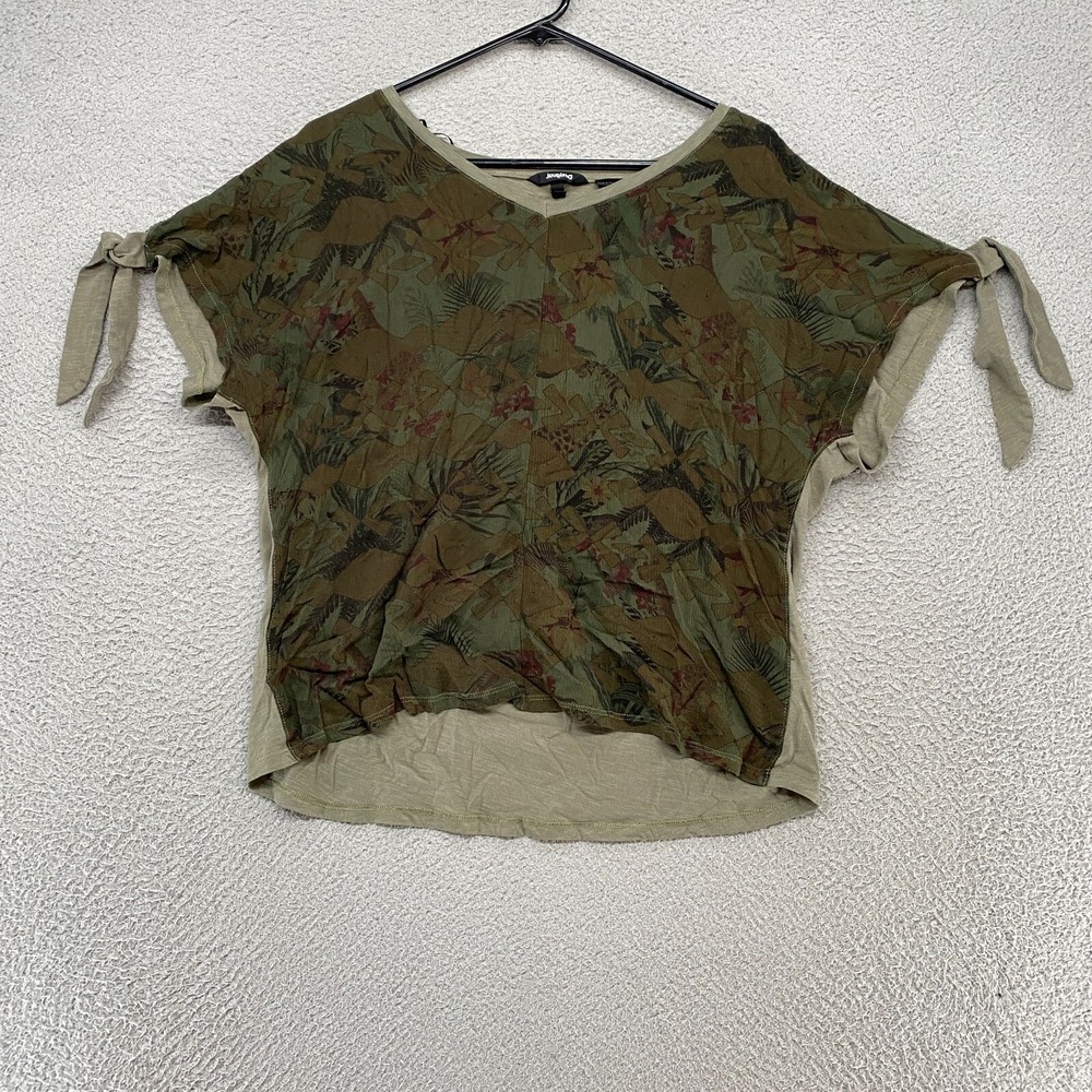Desigual Top Womens XL Dolman Tie Sleeve Leaf Tropical Boxy Green Earthy
